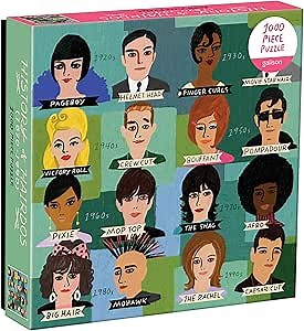 Galison History of Hairdos Puzzle, 1, 000 Pieces, 20” x 27'' – Illustrations of 24 Well-Known Hair Styles from 1870-1990 - Thick, Sturdy Pieces – Challenging, Makes a Great Gift, Multicolor
