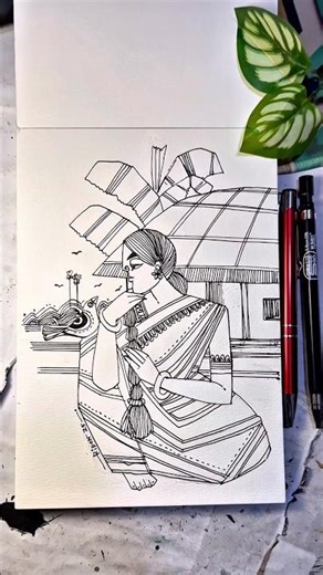 Pen drawing | Line art illustration | kali kolom sketch | Delowar Ripon creation #drawing #penart
