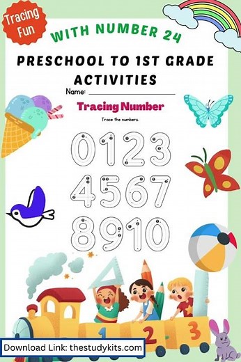 Tracing Fun with Number 24 Preschool to 1st Grade Activities