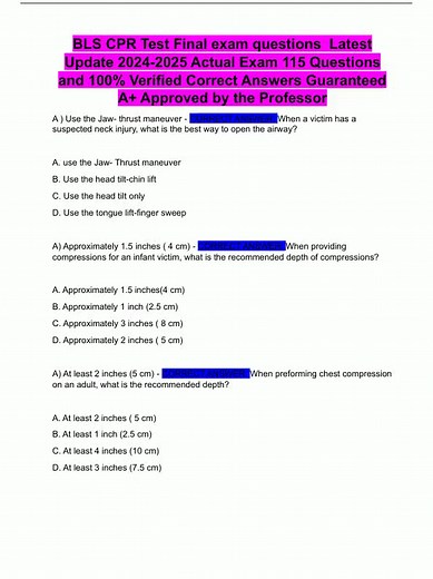 BLS CPR Test Final Exam Questions 2024-2025