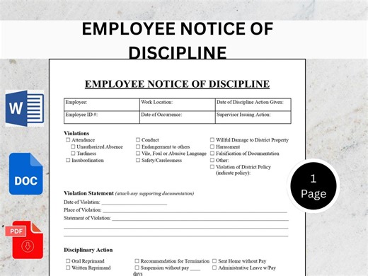 Employee Disciplinary Notice: Printable Warning Form (PDF, Word) - Etsy