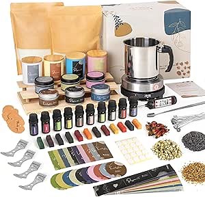 SAEUYVB Candle Making Kit - DIY Starter Soy Candle Making Supplies with Wax Melter, Including Soy Wax, 10 Candle Jars, 10 Pleasant Scents, Color Dyes & More，Perfect Candle Making Kit for Adults
