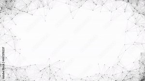 Network animation connected data dots on white background frame with copy space. Seamless loop 4K