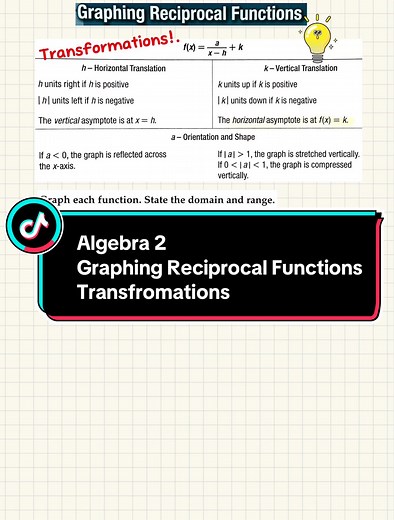 Algebra 2: Graphing Reciprocal Fuctions-Transformations. This problem is from the textbook Algebra 2 Common Core Edition by McGraw Hill. #algebra2 #algebra #graphingrationalfunction #transformations #exam #mathproblem #maths #mathstricktiktok #math #수학 #미국수학