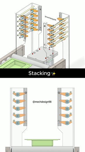 Mechdesign98 on Instagram: "Stacking Mechanism ✨One by One #engineering #machine #mechanism #3dprinting #technology #3ddesign #mechanic #mechanical #cad #automation This video demonstrates the working principle of a mechanical stacking mechanism used in automated machines. The purpose of this stacking mechanism is to receive individual workpieces and stack them vertically in an organized manner. The operating cycle is simple and repeatable: Workpiece feeding → cylinder upstroke → cylinder downst