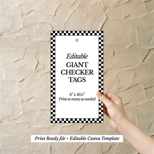 Giant Checker Gift Tag Template, Editable Canva Tag, Printable Oversized Gift Tag, DIY Gift Label, Birthday Baby Shower Tag - Etsy