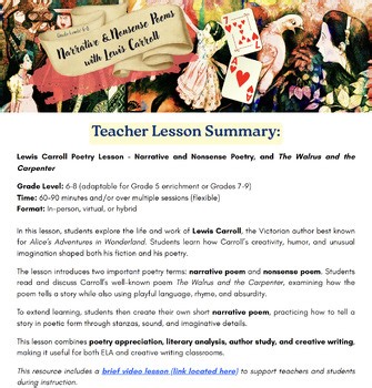 Lewis Carroll Poetry Lesson | Narrative & Nonsense Poems | Grades 6-8 | + Video