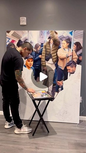 Devon Rodriguez | Working on my biggest self portrait yet. This one is from a scene of me drawing on the London tube. It was the first time I ever traveled... | Instagram