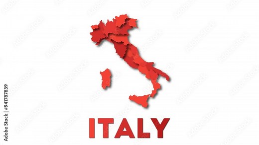 Italy map showing regions. Animated country map with title. 4K resolution animation.