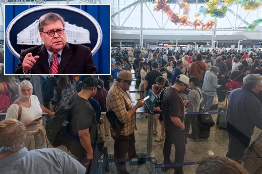 Former AG Bill Barr spotted looking miserable in hours-long TSA lines at Houston airport