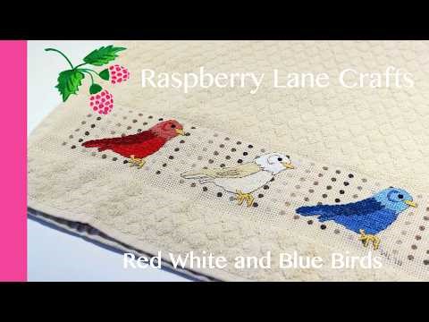 Red White Blue Birds Towel Cross Stitch Pattern