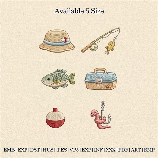 Fishing Embroidery Design Bundle, Fishing Hat Rod Fish Bobber Embroidery, Angler Embroidery Set, Dad Fishing Design, Outdoor Embroidery - Etsy