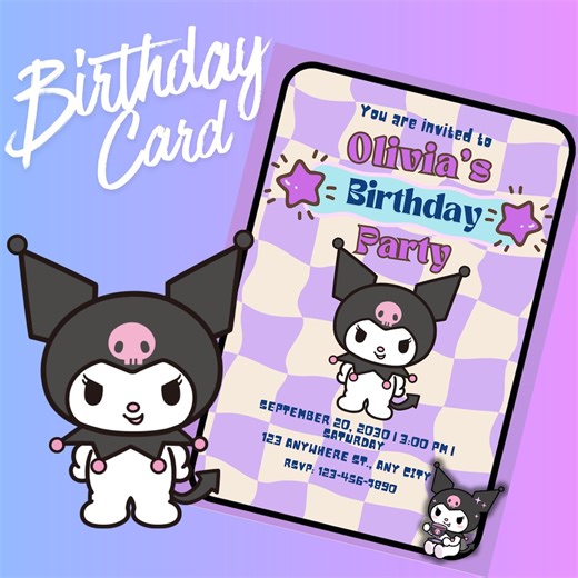 Kawaii Goth Birthday Invitation, Dark Anime Party Invite, Editable Canva Template (digital Download) - Etsy
