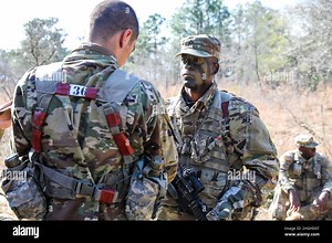 FORT BENNING, Ga. - Soldiers from Charlie Company, 3rd Battalion 54th Infantry Regiment training on The Forge January 19, 2022 at Goodblood Range.  The "Forge" is a grueling, 96-hour, cumulative training exercise that puts week-seven trainees in a patrol base as they encounter a multitude of combat and logistical scenarios. It emphasizes battle drills, tactical operations, and numerous foot patrols Stock Photo - Alamy