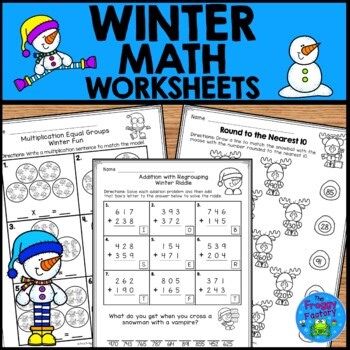 3rd Grade Winter Math Worksheets | Winter Math Activities | Winter Review