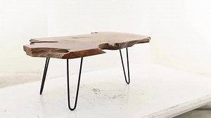 Litton Lane 43 in. Brown Medium Specialty Teak Wood Handmade Live Edge Coffee Table with Black Metal Hairpin Legs 043884