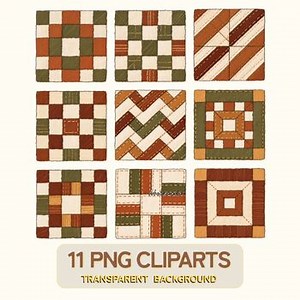 Autumn Quilt Block PNG • 11 Digital Clipart Files • Transparent Background