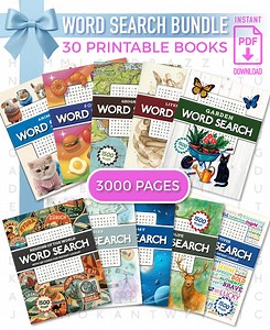 Word Search Bundle 3000 Printable Puzzles Incl. Solutions | PDF 8.5" X 11" | Instant Download - Etsy
