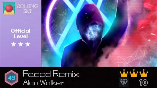 【RS/官方】全游戏第一个必须氪金才能完整解锁的关卡 | Level 49-Faded Remix（3★）3冠10钻 无伤完美
