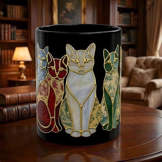 Stained Glass Cats Mug | Black Ceramic Coffee Cup - Etsy