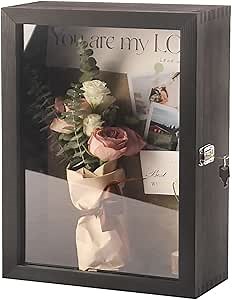 12”x17” Large Shadow Box Frame Depth 5in Extra Deep Shadow Boxes Wall Mounted Display Cases Hinged Door with Lock for Flowers Wedding Bouquet Pictures Photos Medals and Keepsake (Black)