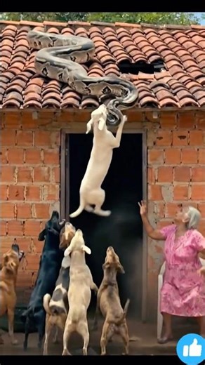 Dogs Go CRAZY as Massive Snake Attacks Goat from Above! 🐍🐐 #shorts
