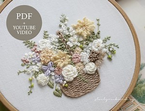 Yellow Floral Basket Embroidery Pattern – Hand Embroidery PDF for Beginners With Video Tutorial - Etsy