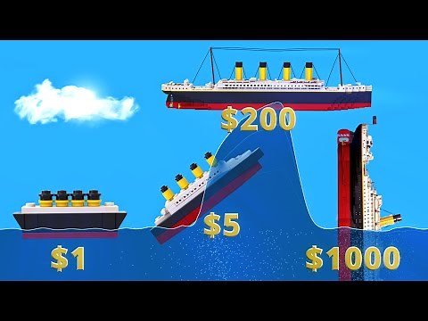 🌊$1 to $1000 LEGO Titanic vs Giant Waves – Floating Sandbox