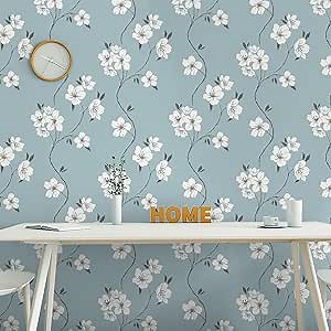 Light Blue Peel and Stick Wallpaper Blue White Floral Wallpaper Modern Removable Wall Paper Boho Flower Wall Decor Vinyl Contact Paper for Cabinets Shelf Liner 15.55''x78.7'' Renter Friendly