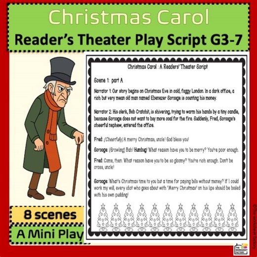 Christmas Carol Readers Theater Play Script Simplified for Gr 3 to 6 |ESL