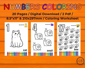 Number Coloring Pages, Printable Preschool, Kindergarten Homeschool Worksheet Activity, Coloring Page, Kids Activity - Etsy UK