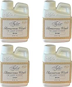 Tyler Candle Glam Wash Liquid Laundry Detergent Gift Set | Sample 4 Pack (4 oz.) | Necessities And Essentails Mirror (Diva,Diva,Diva,Diva)