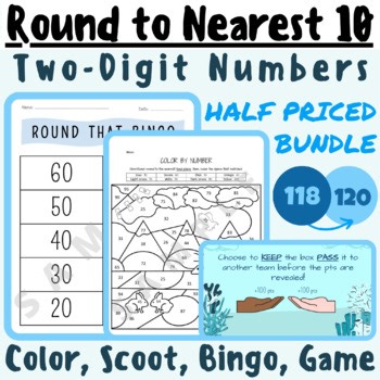 Rounding to the Nearest 10 Place Value 2-Digit Math BINGO, COLOR, PPT GAME SCOOT