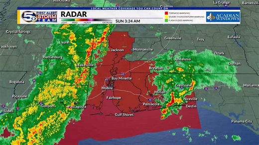 RADAR UPDATE | 3:35 AM SUN - The line of storms continues to struggle as it enters our area. Instability remains low keeping storms well below severe limits. Conditions could become a bit more favorable for severe weather as the line moves into Northwest Florida later this morning. For now...we wait and see. | WKRG Ed Bloodsworth