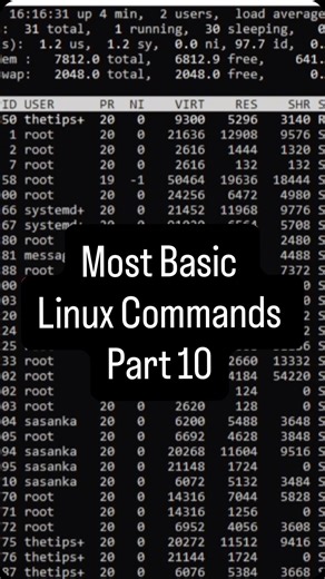 The TipsMore on Instagram: "Most Basic Linux Commands Part 10 | ps | ping | top #linux #coding #programming #fyp #commands"