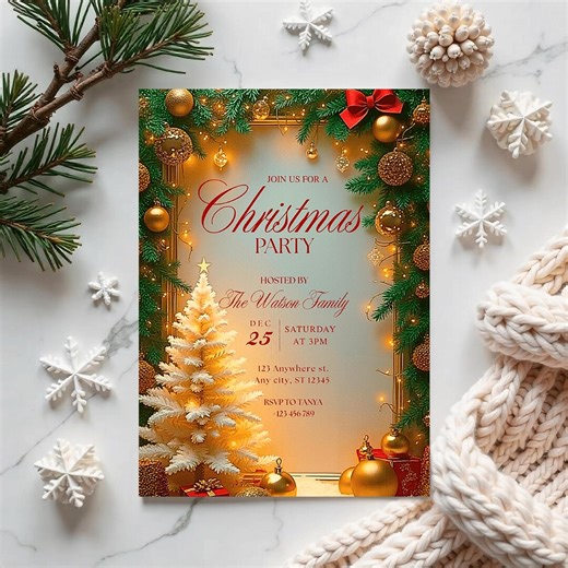 Christmas Party Invitation, Editable Holiday Gathering Invite, Printable & Digital Download Template, Red Bow Holiday Invitation - Etsy
