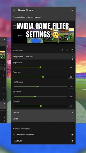 ROCKET LEAGUE GAME FILTER SETTINGS MAKES RL LOOK SO CLEAN #rocketleague #rl #nvidia #filter