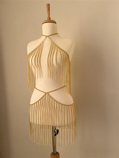 Gold Chain Fringe Body Chain Dress – Dance Costume, Festival & Stage Wear - Etsy