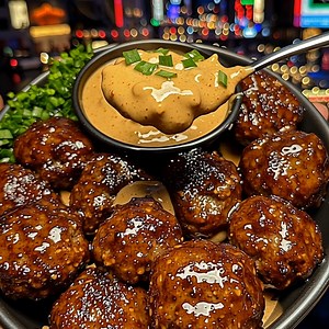 Teriyaki Beef Meatballs with Spicy Peanut Dipping Sauce (Full recipe in 💬) | Lora Chef