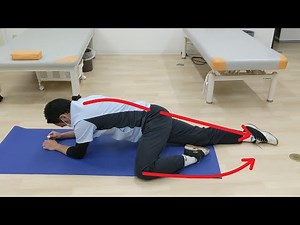 うつ伏せで足を開く、いざり運動②と骨盤を持ち上げる