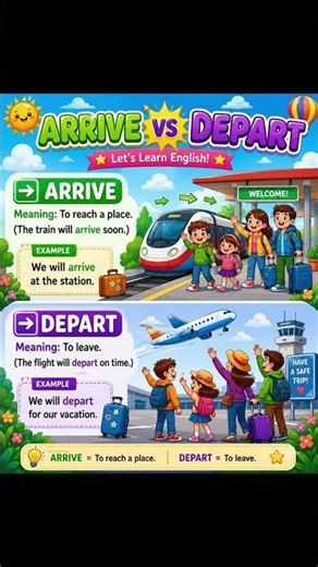 **Word of the Day: Arrive vs Depart** 🌟 #easyenglisheveryday