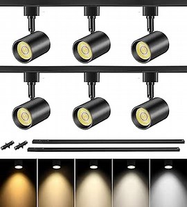 VANoopee 5-Color 6-Light LED Track Lighting Kit with 6.6FT H Type Track Lighting Rail, LED Track Light Heads Dimmable Modern Kitchen Track Lighting Fixtures Ceiling Spotlight, CRI90+ 10W 800lm Black