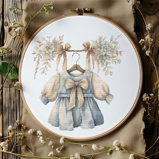Counted Cross Stitch Pattern With Vintage Baby Girl Outfit Floral Embroidery Pattern Watercolor Cross Stitch Chart Nursery Cross Stitch Pdf - Etsy