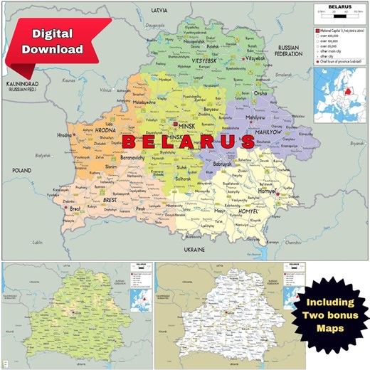 Belarus Map Pack: Political, Physical & Road Network (printable Digital Download) - Etsy Canada