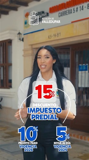 Alcaldía de Valledupar on Instagram: "¿Sabías que puedes pagar tu Impuesto Predial de forma fácil y sin hacer filas? Aquí te contamos el paso a paso para aprovechar el 15% de descuento en el impuesto predial. 10% por pronto pago en la vigencia 2026. 5% adicional por estar al día hasta el 2025."
