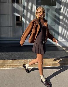 Bershka Halter mini dress with belt in brown | ASOS