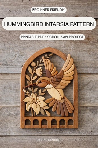 Hummingbird Intarsia Pattern | Beginner Scroll Saw Wood Inlay Wall Art (PDF) - Etsy