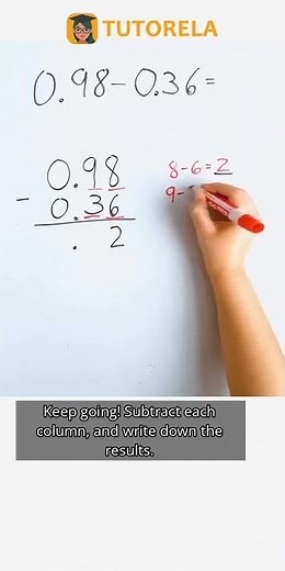 Decimal Math Solved: Subtract 0.98 - 0.36 #Math #DecimalFractions-Basic