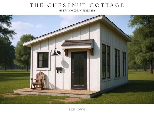 Modern Tiny Farmhouse Plans: 485 SQFT Cottage, ADU, Cabin (digital Download) - Etsy