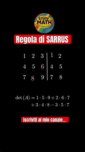 Sarrus's rule for calculating the determinant of a 3x3 matrix #maths #Sarrus #matrix
